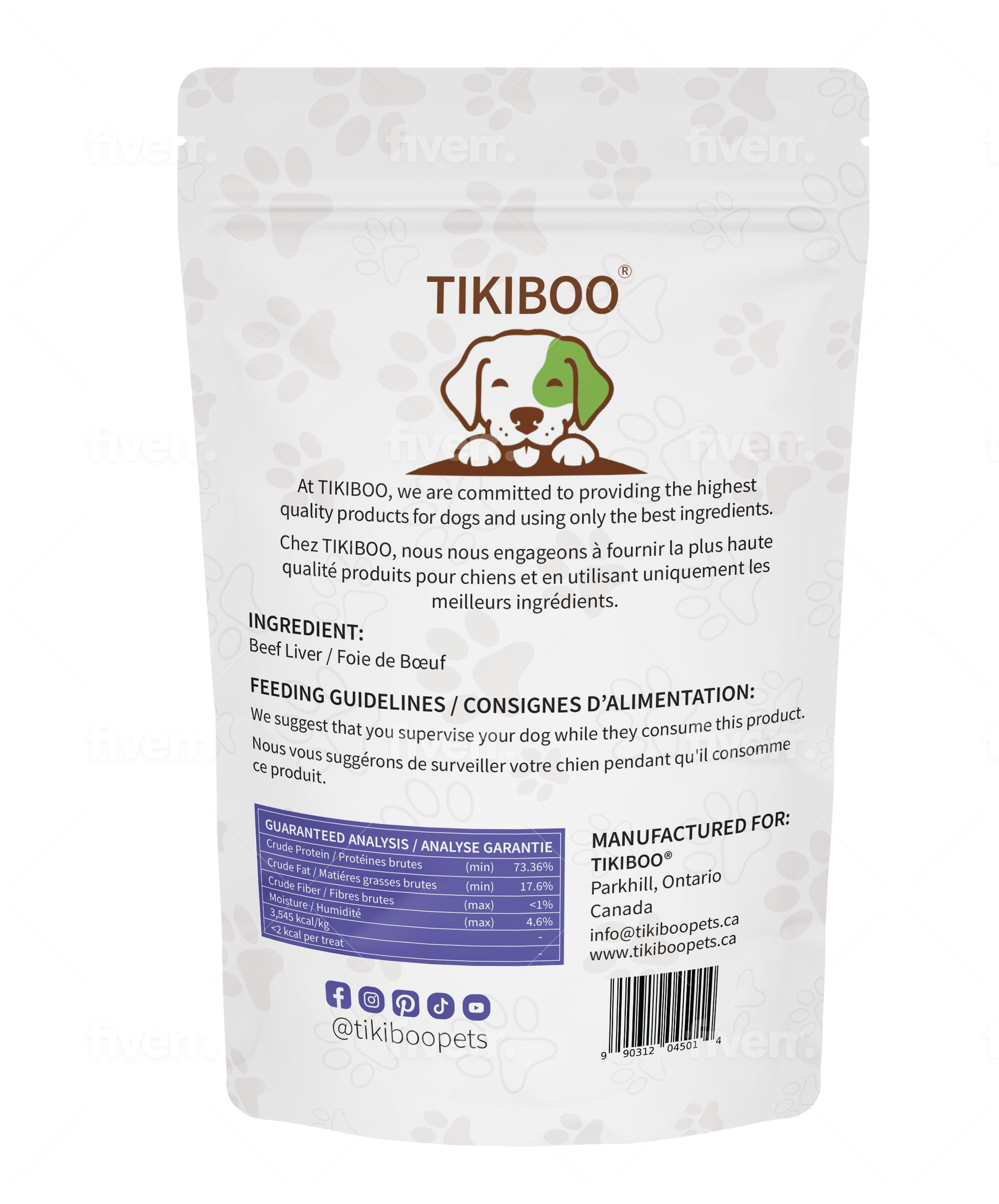 TIKIBOO Beef Liver Dog Treats Freezed-Dried Dog High-Protein All Natural 150 grams - Back Side